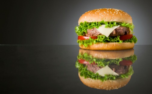 Big Fresh Delicious Homemade Hamburger With Reflection And Space For Text