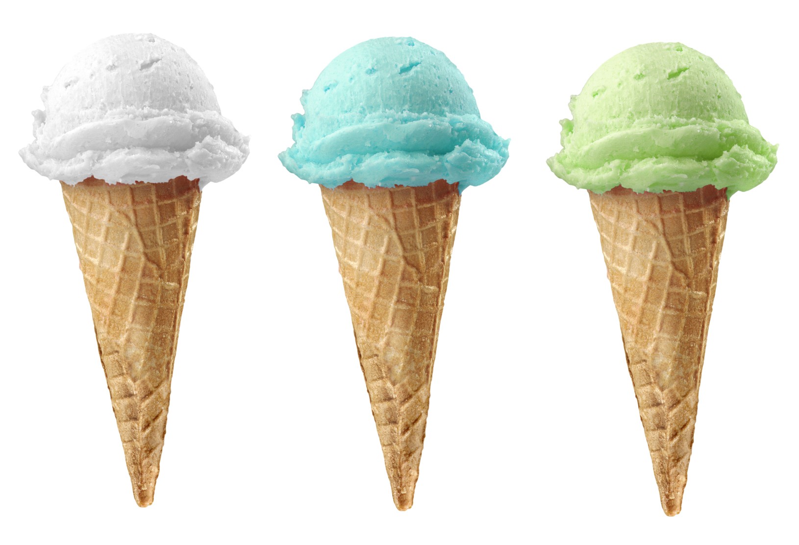 Six Ice Cream Cone Of 6 Different Flavors With Clipping Path